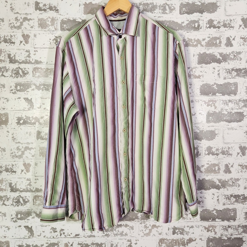 Tommy Bahama Men's Shirt L 100% Silk Striped Casual Button Up Island Vibes Retro